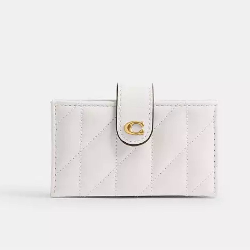 NWT Coach Essential Multi Card Holder Wallet with Pillow Quilting in Brass/Chalk